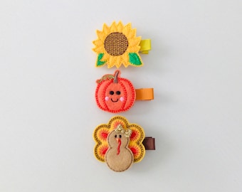 3 hair clip gift set Halloween hair clips Fall hair bows baby hair clips toddler hair clips pumpkin hair bow thanksgiving bow clips girl bow