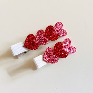 Valentine’s Day hair clips glitter heart hair clips baby hair clips toddler hair clips fully lined hair clips non slip hair clips