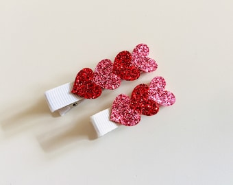 Valentine’s Day hair clips glitter heart hair clips baby hair clips toddler hair clips fully lined hair clips non slip hair clips