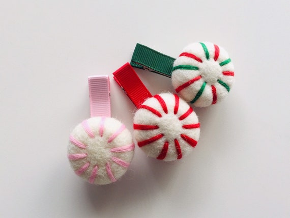 PrincessDream365 Christmas Hair Clips Peppermint Candy Hair Clips Toddler Hair Clips Christmas Hair Bows Baby Hair Clips Felt Hair Clips