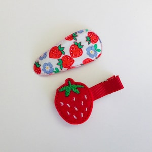 2 hair clips gift set girls hair clip toddler hair bow fabric snap clip strawberry hair clip strawberry bow clip toddler hair clip set