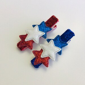 4th of July hair clip Memorial Day hair clip toddler hair clip girls bow clip American flag bows patriotic hair clips glitter star hair bows bild 2