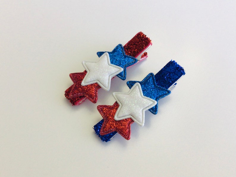 4th of July hair clip Memorial Day hair clip toddler hair clip girls bow clip American flag bows patriotic hair clips glitter star hair bows bild 2