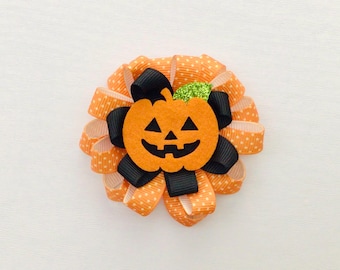 Pumpkin hair bow girls bow clip jack o lantern hair bow toddler Fall hair bow pumpkin hair clip Halloween hair bow girls pumpkin patch bow