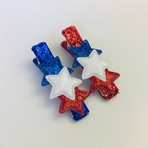 4th of July hair clip Memorial Day hair clip toddler hair clip girls bow clip American flag bows patriotic hair clips glitter star hair bows bild 4