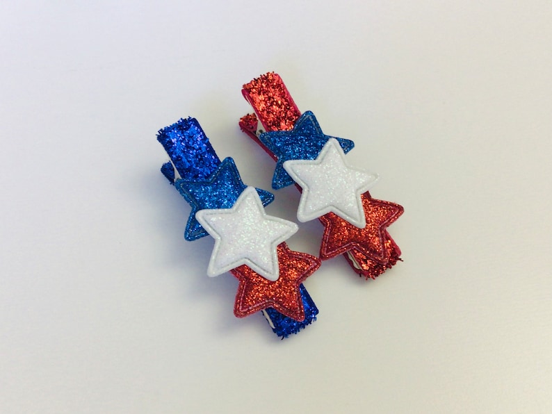 4th of July hair clip Memorial Day hair clip toddler hair clip girls bow clip American flag bows patriotic hair clips glitter star hair bows bild 4