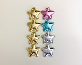 1.5” padded star applique (8 pieces) scalloped edge metallic shiny star embellishments gold star applique silver star party supplies