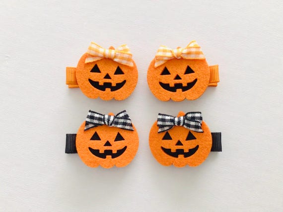 Pigtail hair clips baby safe hair clips Halloween hair bows Fall bow girls pigtail bows felt pumpkin hair bow clips toddler hair bow gift