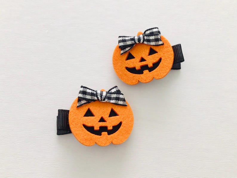 Pinzas para coletas seguras para bebés, pinzas para el cabello de Halloween, lazos de otoño para niñas, lazos para coletas de fieltro con forma de calabaza, pinzas para el cabello para niñas pequeñas, regalo para el cabello imagen 4