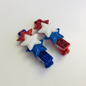 4th of July hair clip Memorial Day hair clip toddler hair clip girls bow clip American flag bows patriotic hair clips glitter star hair bows bild 1