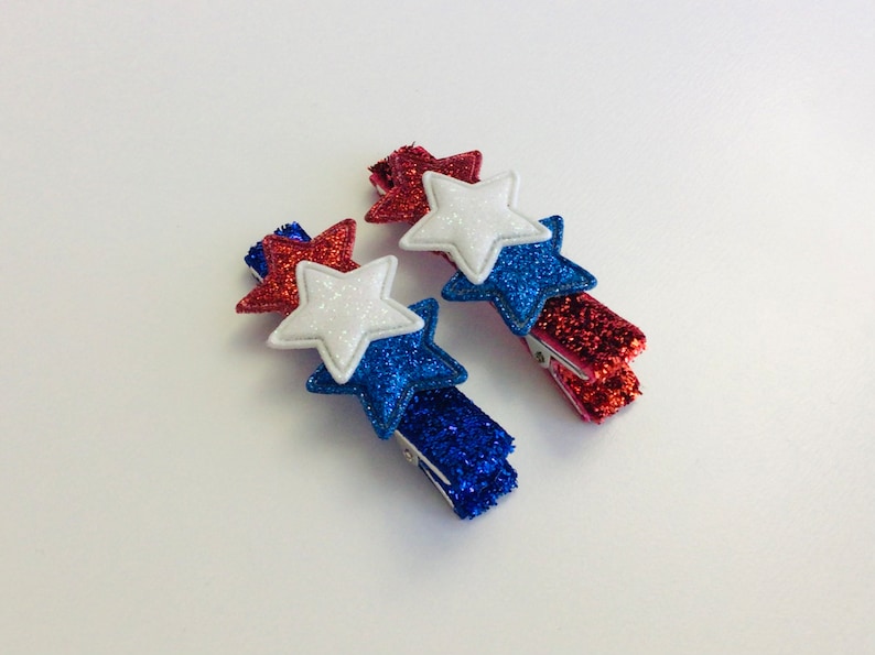 4th of July hair clip Memorial Day hair clip toddler hair clip girls bow clip American flag bows patriotic hair clips glitter star hair bows bild 1