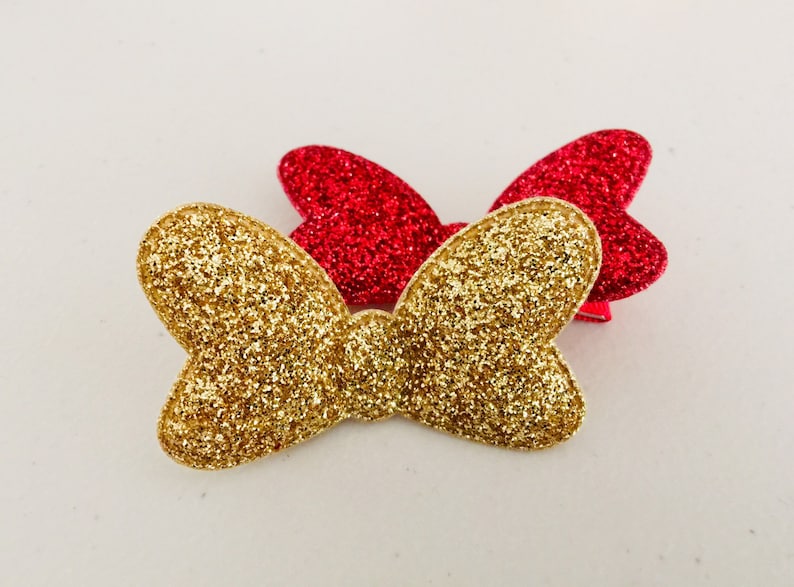 Glitter hair bows girls hair bows Minnie Mouse inspired hair bows Christmas hair bows Christmas hair clips toddler hair bows