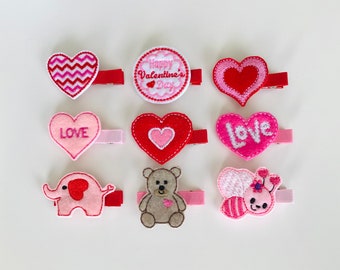 Valentine’s Day hair clips Valentines hair bows feltie hair clips baby hair clips toddler hair clips heart hair clip fully lined hair clips