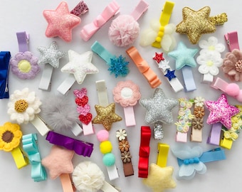 Grab bag of fully lined toddler hair clips no slip girls hair bow toddler hair bow girl birthday gift mystery bag hair bow girl accessories