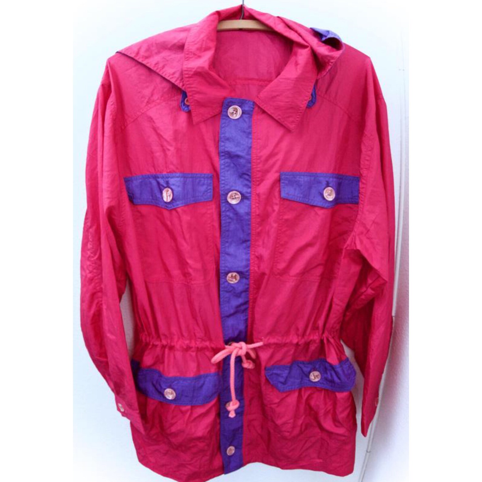 Neon Pink Purple Button Down Rain Jacket Windbreaker Etsy