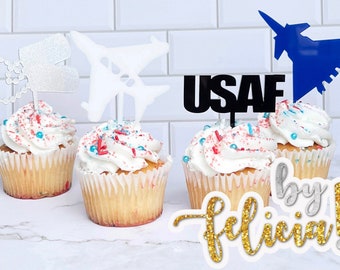Air Force Cupcake Topper Air Force Party Decoration USAF cupcake topper Air Force going away Air Force Graduation Air Force boot camp