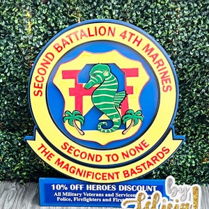 2nd Battalion 4th Marines, Marine Corps plaques, Marine Corps retirement gift,  marine corps gift, Marine retirement, USMC License #286-23