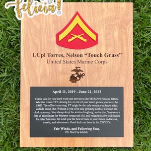 Marine Corps plaque, Marine Corps retirement gift, Marine Corps retired, Marine Corps gifts, USMC Retirement gift, USMC License #286-23