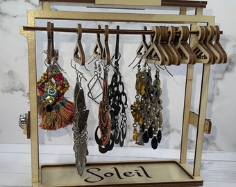 Personalized Earring Coat Hanger Rack: Red Oak or Acrylic, 30 Hangers