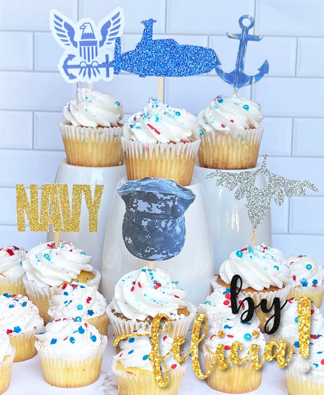 Navy Cupcake Topper Navy Party Decoration USN Cupcake Etsy