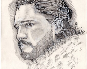 Jon Snow Print, Black & White Portrait, Signed Art (11"x14")