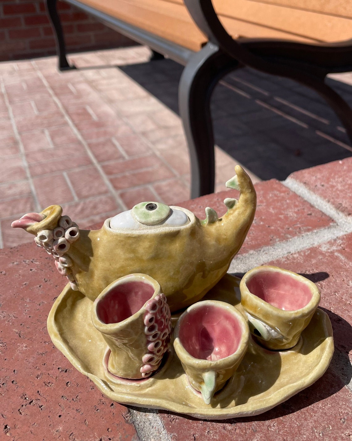 Fun funky creature tea set with teapot and cups Etsy