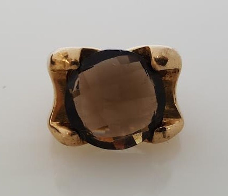 Round Ring Smokey Quartz Ring Engagement Ring Brown Ring Gifts Gold Ring Bridal Jewelry Gemstone Ring Engagement Ring 30th Birthday