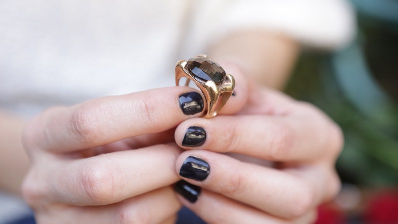 Round Ring Smokey Quartz Ring Engagement Ring Brown Ring Gifts Gold Ring Bridal Jewelry Gemstone Ring Engagement Ring 30th Birthday