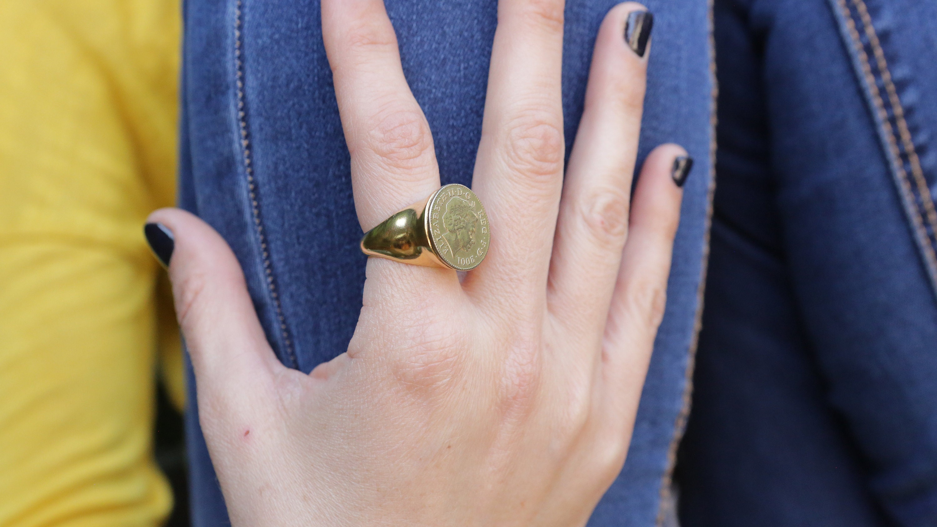 Gold Plated Queen Elizabeth Coin Signet Ring 14K Gold Plated | Etsy