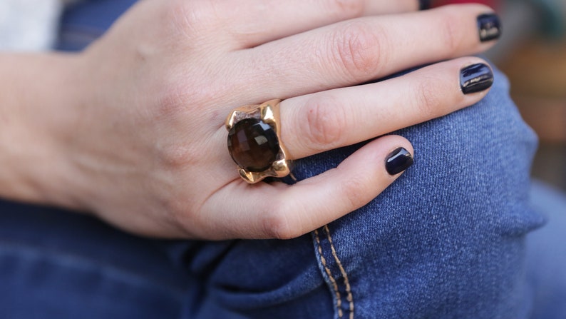 Round Ring Smokey Quartz Ring Engagement Ring Brown Ring Gifts Gold Ring Bridal Jewelry Gemstone Ring Engagement Ring 30th Birthday