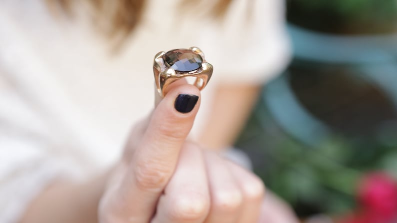 Round Ring Smokey Quartz Ring Engagement Ring Brown Ring Gifts Gold Ring Bridal Jewelry Gemstone Ring Engagement Ring 30th Birthday