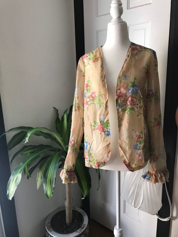 1950’s floral chiffon shrug jacket // vintage bole