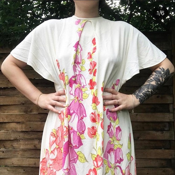 60’s terry cloth swim coverup dress // floral terr