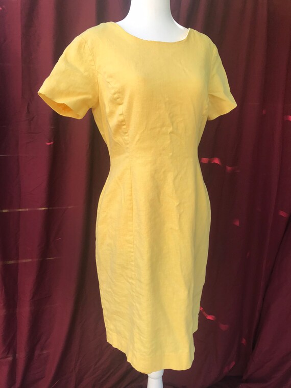 Vintage bright yellow linen blend dress // vintage