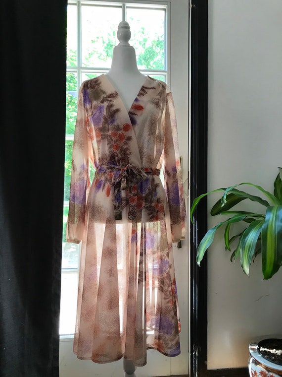 70’s vintage sheer floral belted wrap dress // med
