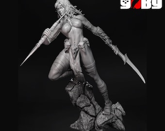 Skullfang Huntress Kaela – Heroic Scale Barbarian Girl NSFW Unpainted 3D Pinup Resin Miniature