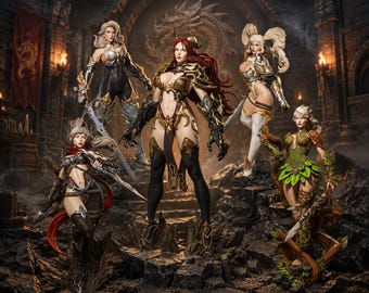 Fantasy Warrior Girl Miniatures – 3D Printed Resin Pin-up Figures, 32mm / 80mm DnD RPG Models