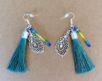 Hera Juno Goddess Earrings: Peacock Tassel, Olympus Mythology Inspired