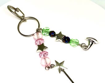 Wicked / Wicked: For Good Keychain with pink green beads and silver wand hat charms