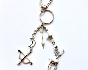 Greek Goddes Artemis Silver moon Keychain Inspired By Olympus Mythology and Hades Game