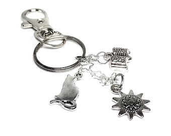 Gale Dekarios BG3 Inspired Keychain: Silver Book, Cat & Star Charms