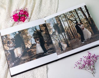 Personalized Wedding Photo Album 8x8": Custom Cover, Gold Embossed Title