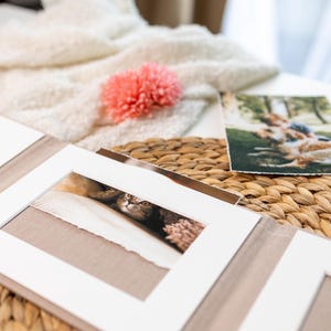 Slip-In Matted Folio für 6x8 &quot;Prints Natural Beige Leinen personalisierte Cover