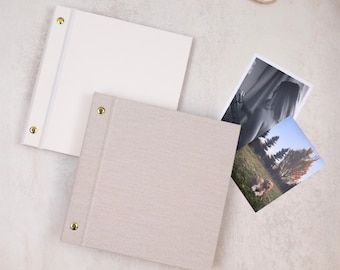 Traditional Self-Mount Photo Album 8x8&quot; | Linen Custom Cover & Embossing | Wedding, Baby, Travel Memory Book (AT)
