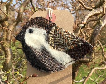 Harry Sparrow Bird Brooch/ Pin. Handmade from wool Tweed.  Christmas present// stocking filler// secret Santa