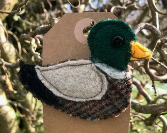 Derek Duck brooch/ pin. Handmade from wool tweed.  Christmas present// stocking filler// secret Santa