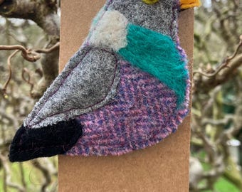 Handmade Harris Tweed Charlie Wood pigeon brooch/ pin.  Christmas present// stocking filler// secret Santa