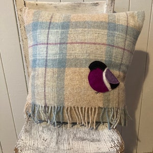 Limited edition Bullfinch pure wool Abraham Moon oatmeal Cushion. Super Soft. With Inner. Christmas present// interior design// handmade