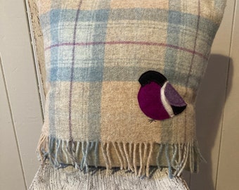 Handmade Bullfinch Wool Cushion: Abraham Moon Oatmeal Herringbone