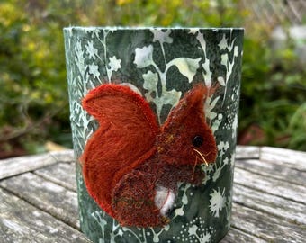 Handmade Batik lantern/ nightlight with Harris tweed red squirrel.